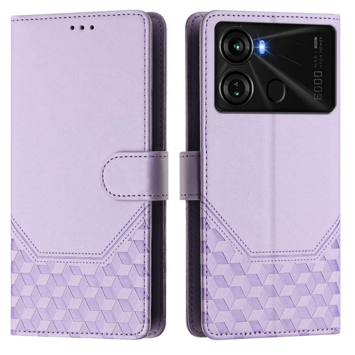 For itel P40 Honeycomb Embossing RFID Leather Phone Case(Light Purple)