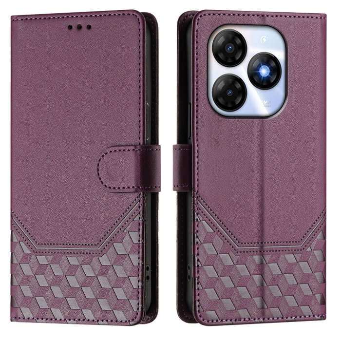 For itel P55 4G / Infinix Smart 8 Honeycomb Embossing RFID Leather Phone Case(Violet)