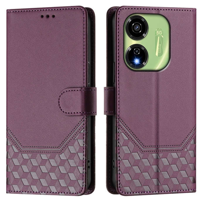For itel P55 5G Honeycomb Embossing RFID Leather Phone Case(Violet)