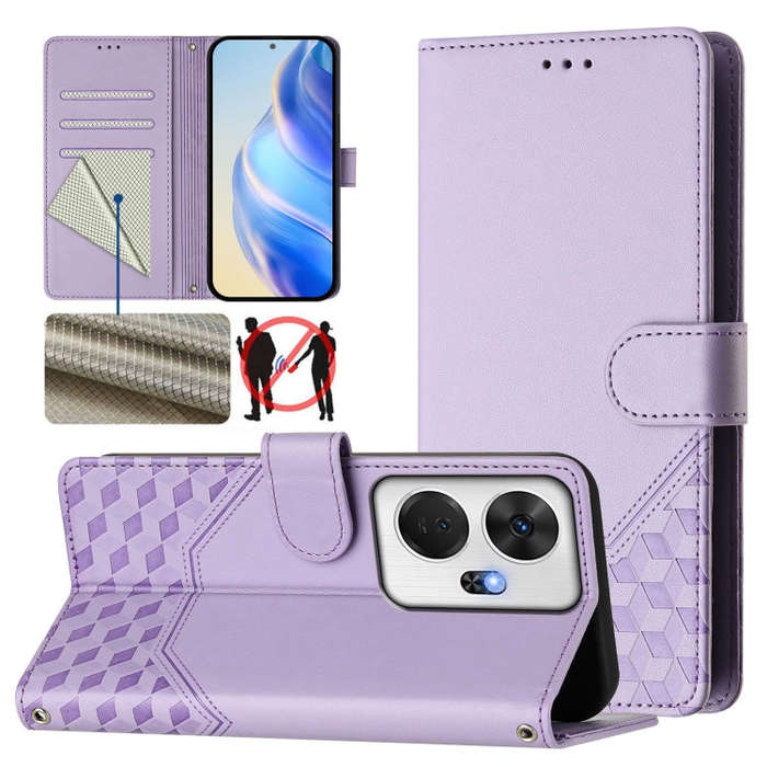 For itel P55+ Honeycomb Embossing RFID Leather Phone Case(Light Purple)