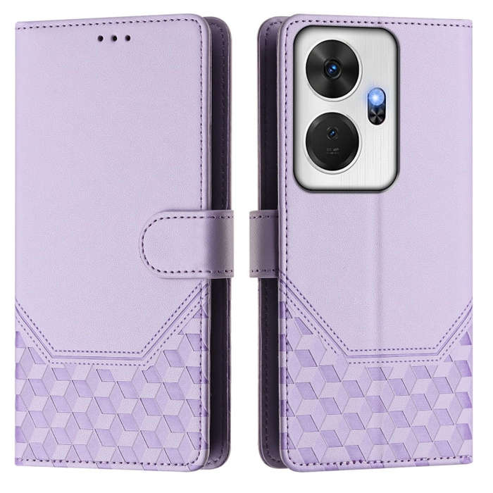 For itel P55+ Honeycomb Embossing RFID Leather Phone Case(Light Purple)