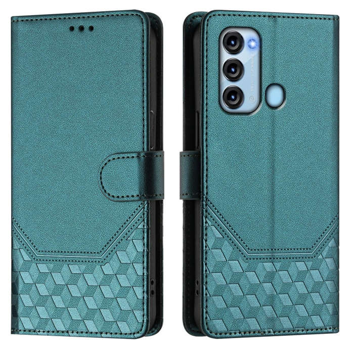 For itel S17 / Vision 3 Honeycomb Embossing RFID Leather Phone Case(Peacock Green)
