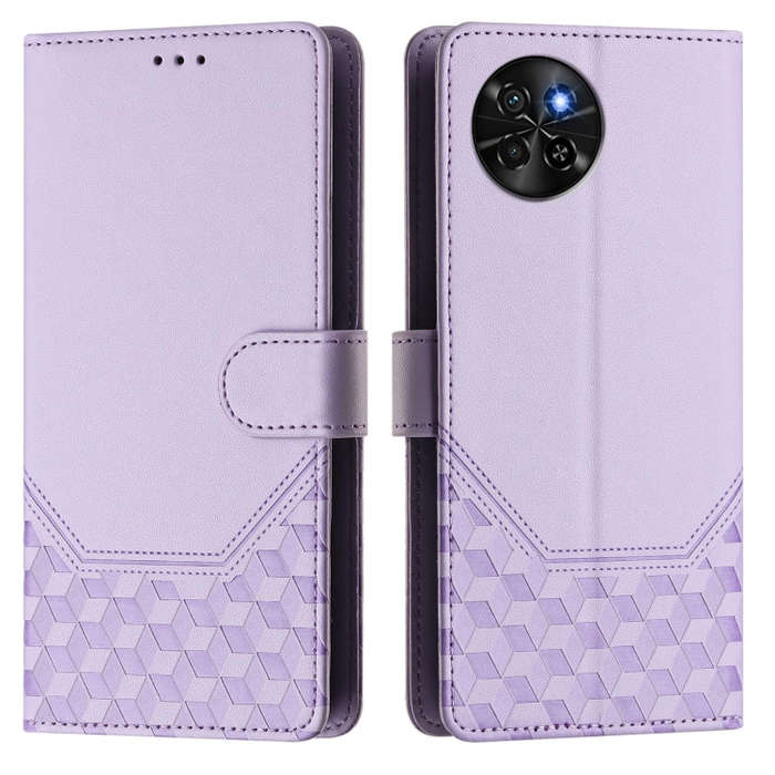 For itel S23 S665L Honeycomb Embossing RFID Leather Phone Case(Light Purple)