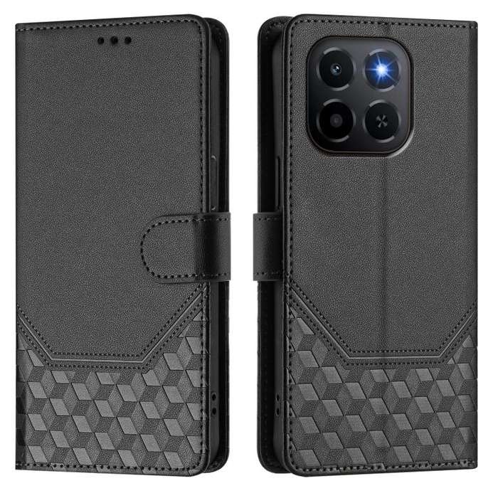 For Honor X6c 4G Honeycomb Embossing RFID Leather Phone Case(Black)