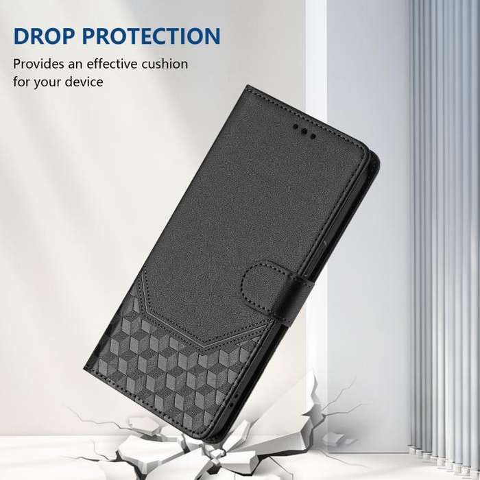 For Honor X6c 4G Honeycomb Embossing RFID Leather Phone Case(Black)