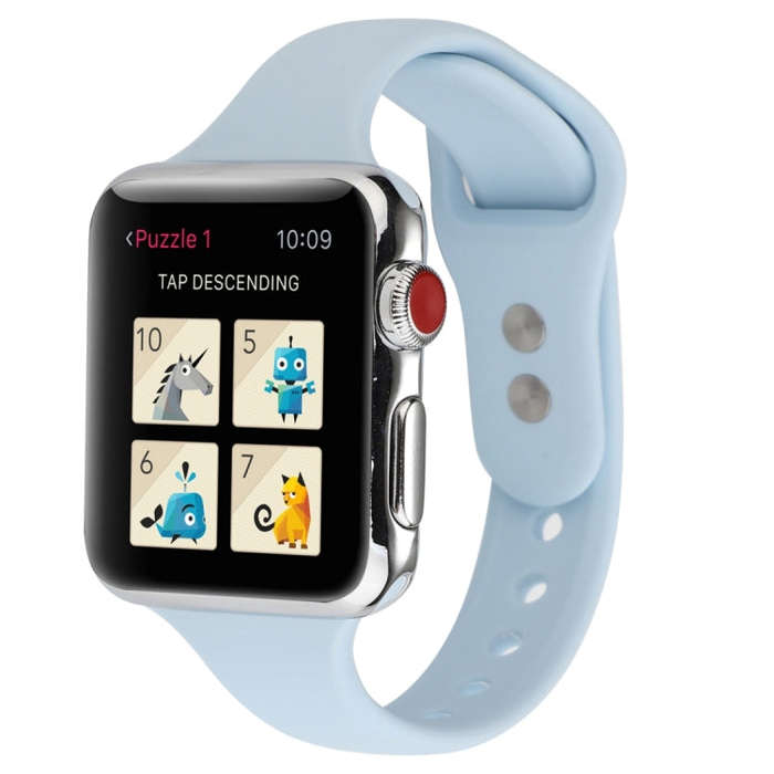 For Apple Watch 5 & 4 44mm / 3 & 2 & 1 42mm Thin Silicone Double Buckle Watch Band(Sky Blue)