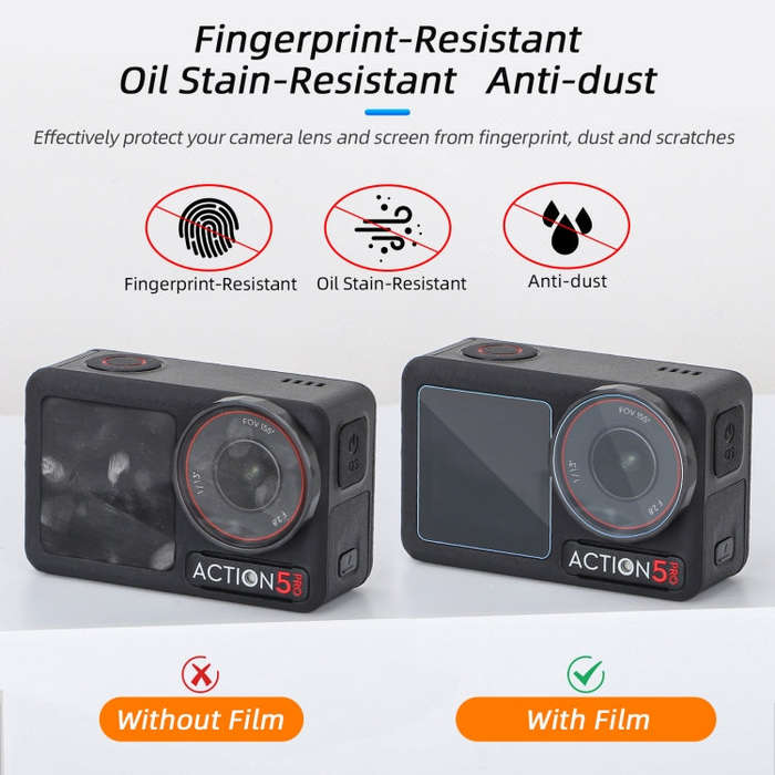 For DJI Osmo Action 5 Pro Sunnylife 3 in 1 Lens Protector Front and Rear Screen Tempered Glass Fi...