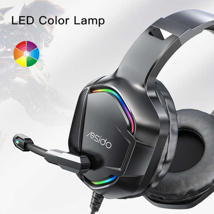 Yesido EK01 Head-mounted RGB Gaming Wired Earphone with Microphone(Black)