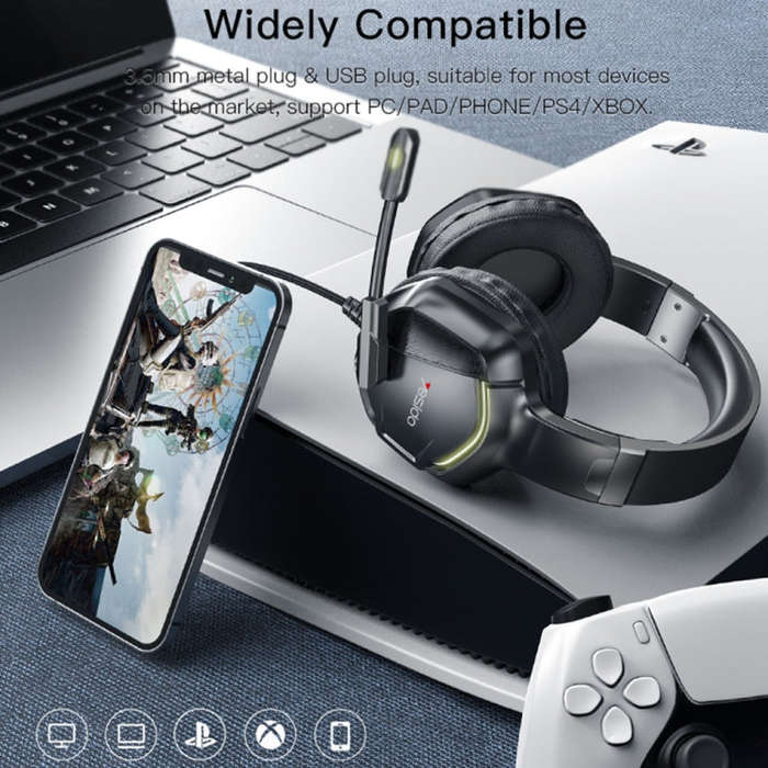 Yesido EK01 Head-mounted RGB Gaming Wired Earphone with Microphone(Black)