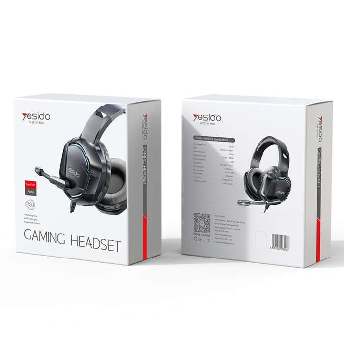 Yesido EK01 Head-mounted RGB Gaming Wired Earphone with Microphone(Black)