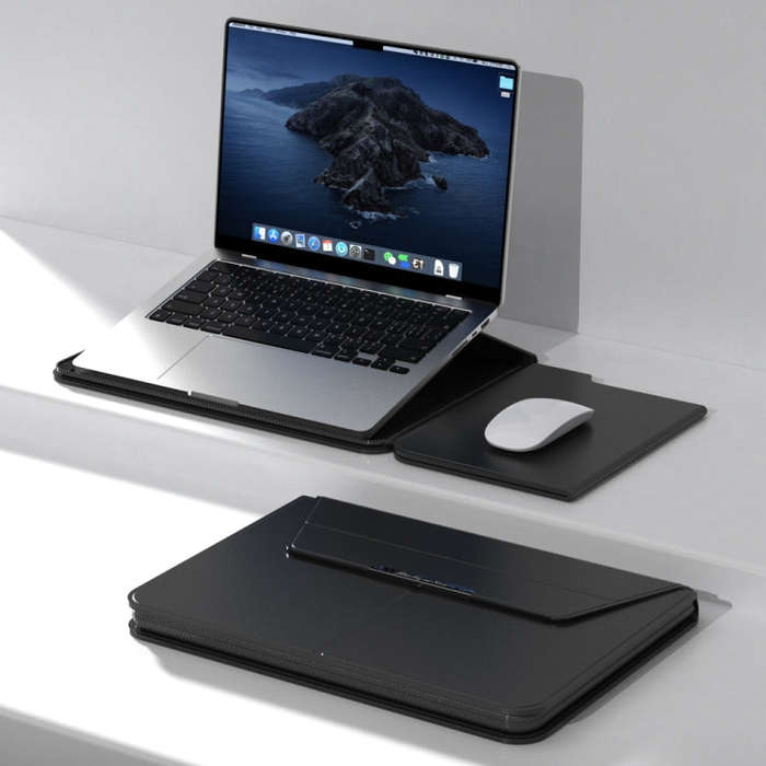 Multifunctional Laptop PU Magnetic Stand Split Liner Bag with Mouse Pad Function, Size:15 inch(Bl...
