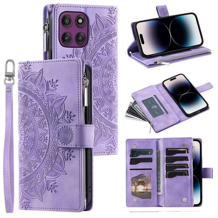 For Motorola Edge 60 Pro Multi-Card Totem Zipper Leather Phone Case(Purple)