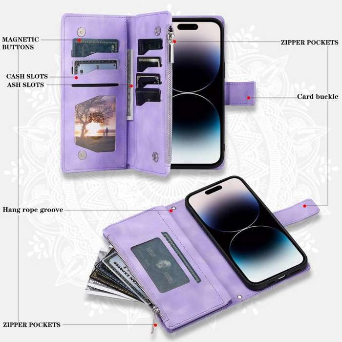 For Motorola Edge 60 Pro Multi-Card Totem Zipper Leather Phone Case(Purple)