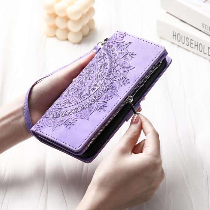 For Motorola Edge 60 Pro Multi-Card Totem Zipper Leather Phone Case(Purple)