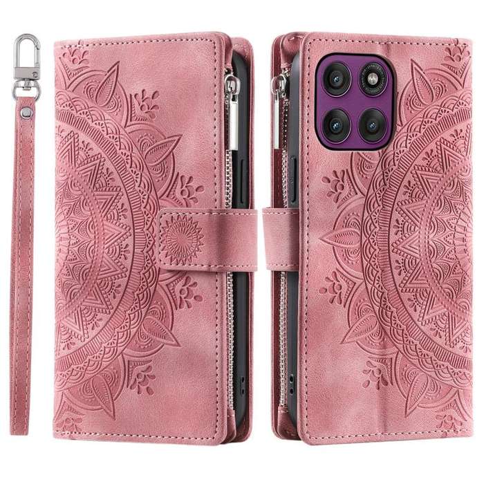 For Motorola Edge 60 Pro Multi-Card Totem Zipper Leather Phone Case(Pink)