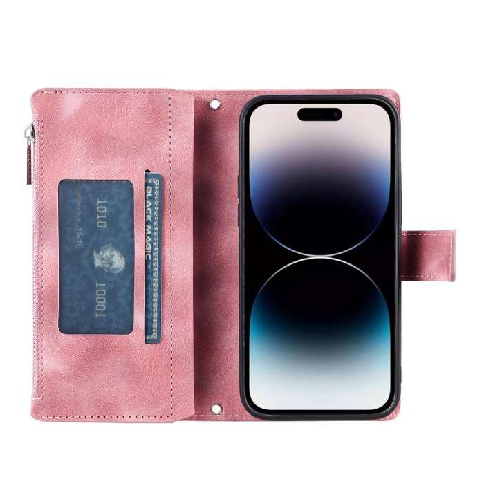 For Motorola Edge 60 Pro Multi-Card Totem Zipper Leather Phone Case(Pink)