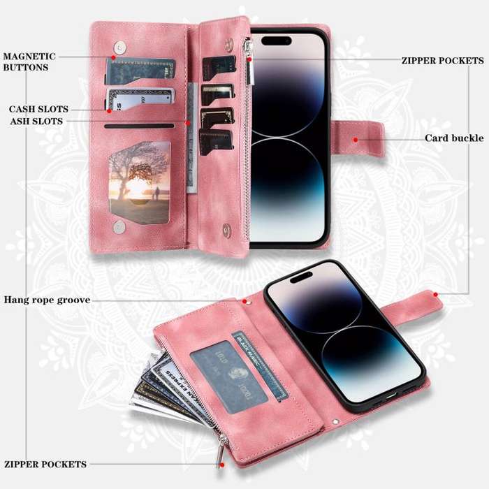 For Motorola Edge 60 Pro Multi-Card Totem Zipper Leather Phone Case(Pink)