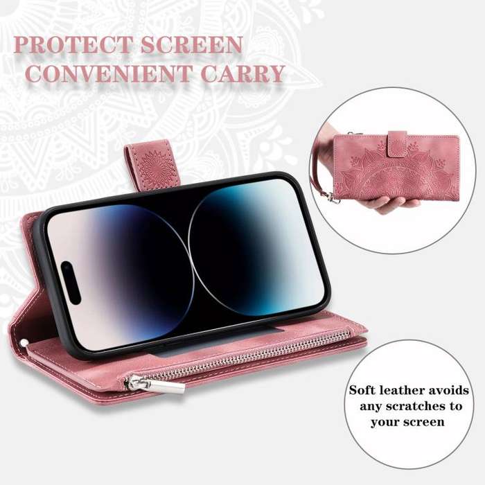 For Motorola Edge 60 Pro Multi-Card Totem Zipper Leather Phone Case(Pink)