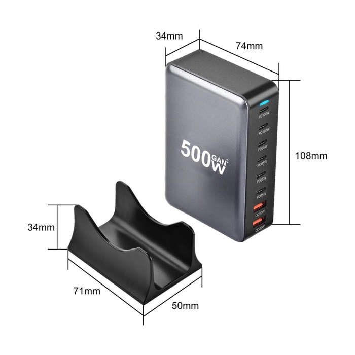 500W GaN 6 Type-C 2 USB Multi Ports Sharing Desktop Charger, Plug:AU Plug(White)