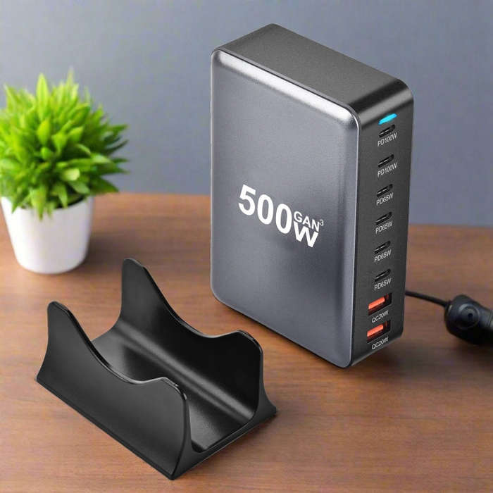 500W GaN 6 Type-C 2 USB Multi Ports Sharing Desktop Charger, Plug:AU Plug(White)