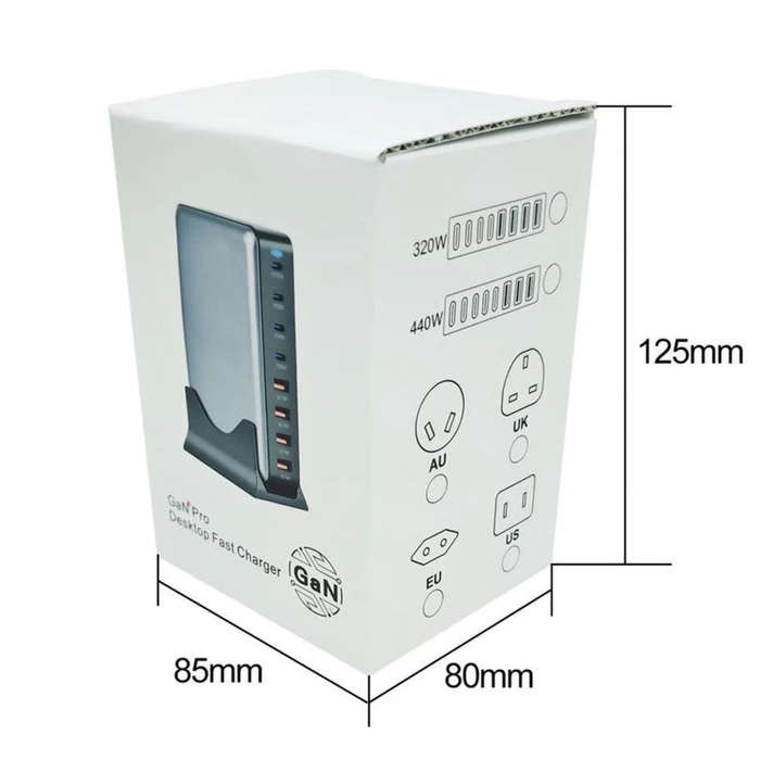 500W GaN 6 Type-C 2 USB Multi Ports Sharing Desktop Charger, Plug:AU Plug(White)