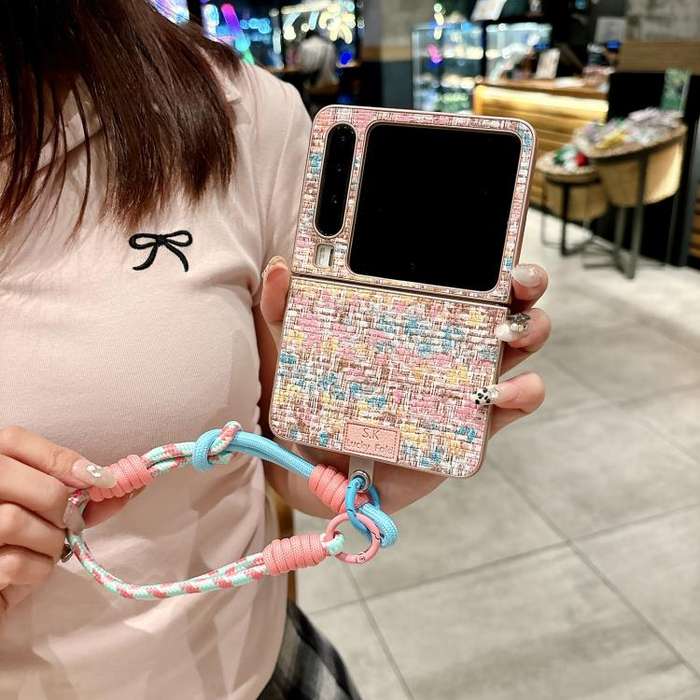 For Huawei Pura X Illusory Color Weaving Texture Phone Case with Color Strap(Pink)
