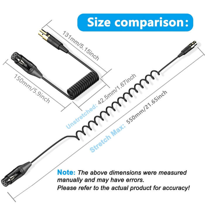 Mini XLR Female to XLR Male Audio Mixer Mini Microphone Coiled Audio Cable, Length: 0.5m(Black)