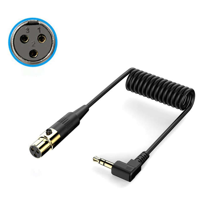 Mini 3 Pin XLR Female to 3.5mm TRS PC Camera Microphone Coiled Stereo Audio Adapter Cable, Length...