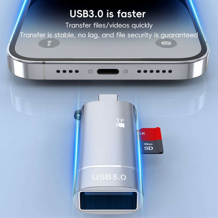 2 in 1 Type-C to USB and TF Card Reader Adapter(Grey)