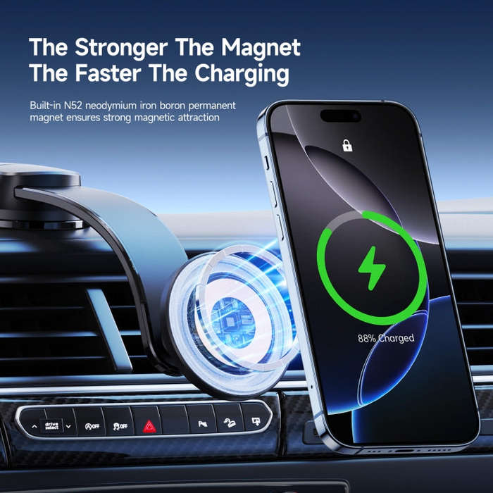 DUZZONA V5 Pro 15W Qi2 Car Magnetic Wireless Charger Phone Holder(Transparent)