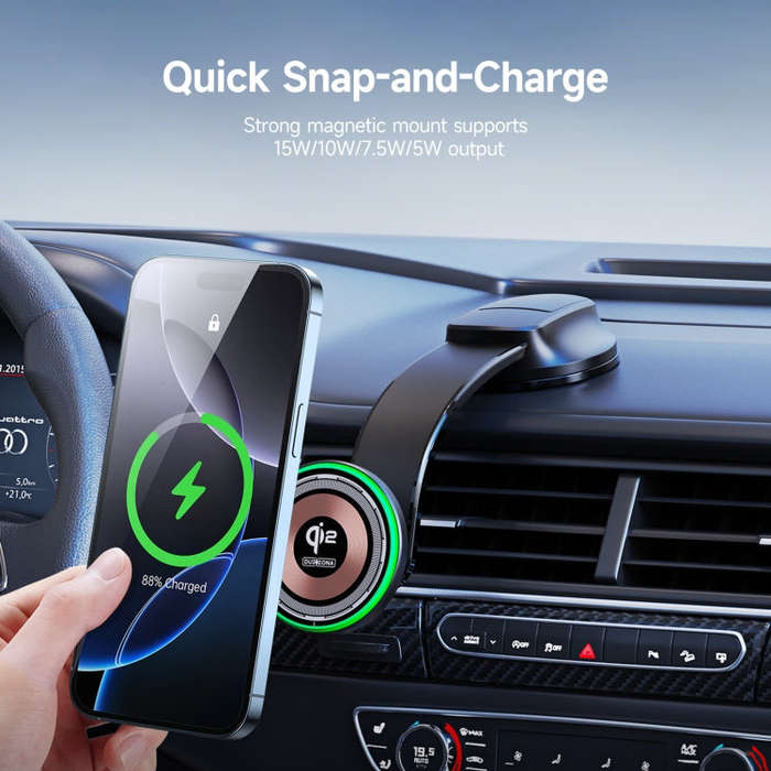 DUZZONA V5 Pro 15W Qi2 Car Magnetic Wireless Charger Phone Holder(Transparent)
