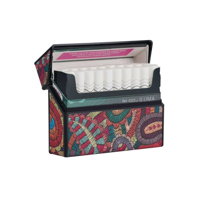 For IQOS Series Electronic Cigarette Grooved Leather PC Storage Box(Cashew Flower Red)
