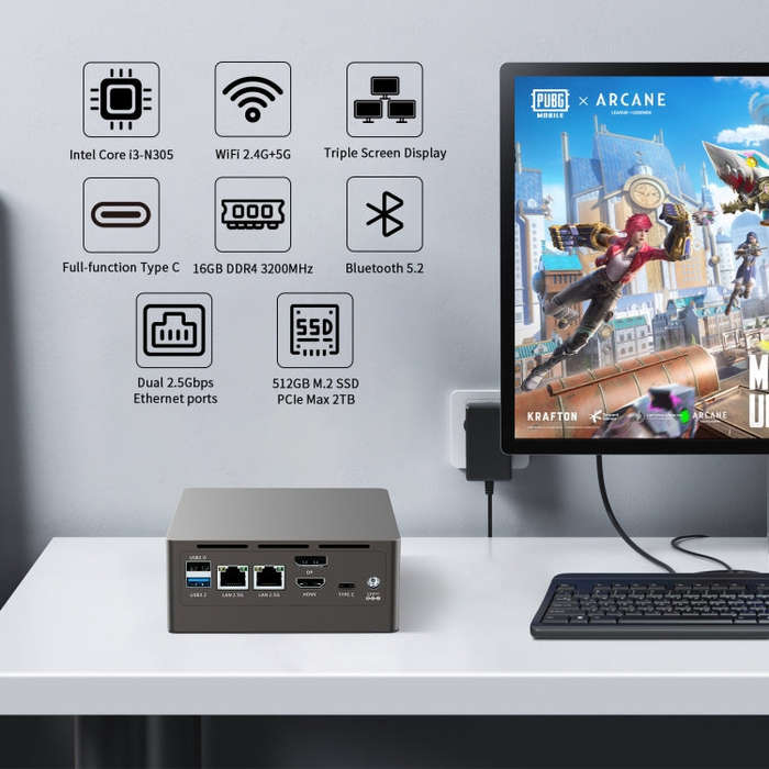 Jumper N305 Mini PC, Intel Alder Lake-N N305 Octa-core 3.8GHz, RAM: 16GB, ROM: 512GB(EU Plug)
