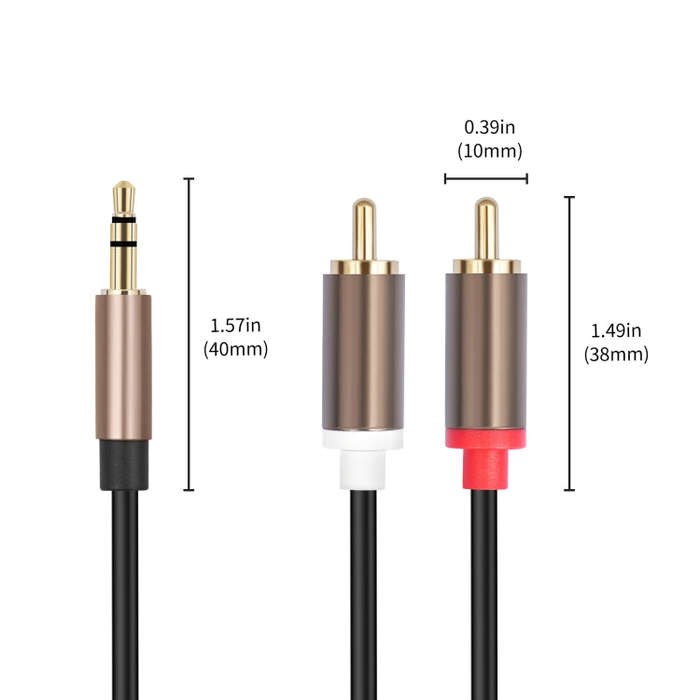 3.5mm Male to 2 RCA Male Audio Cable Amplifier Connector, Length:3m(Black Grey)