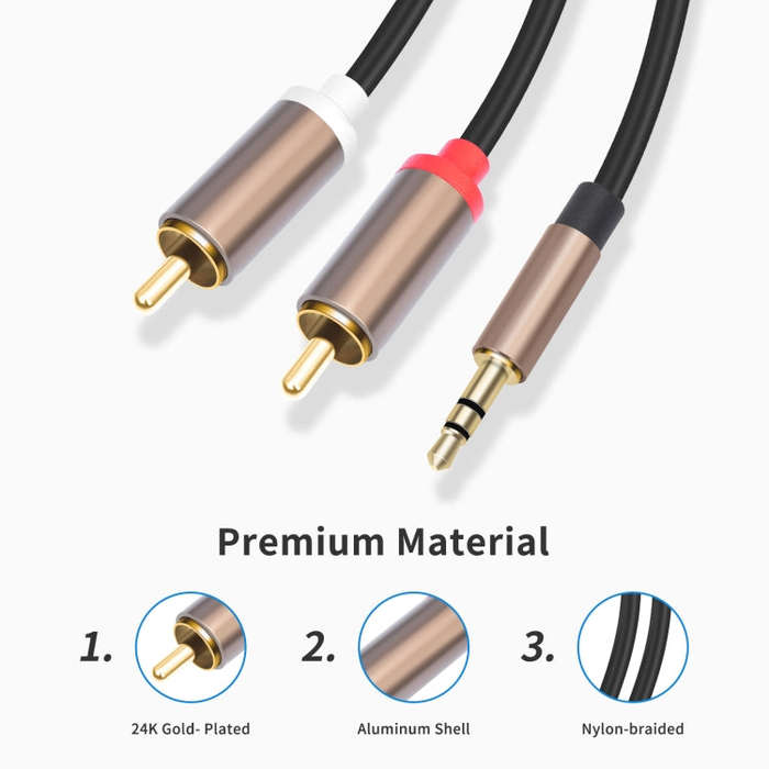 3.5mm Male to 2 RCA Male Audio Cable Amplifier Connector, Length:3m(Black Grey)