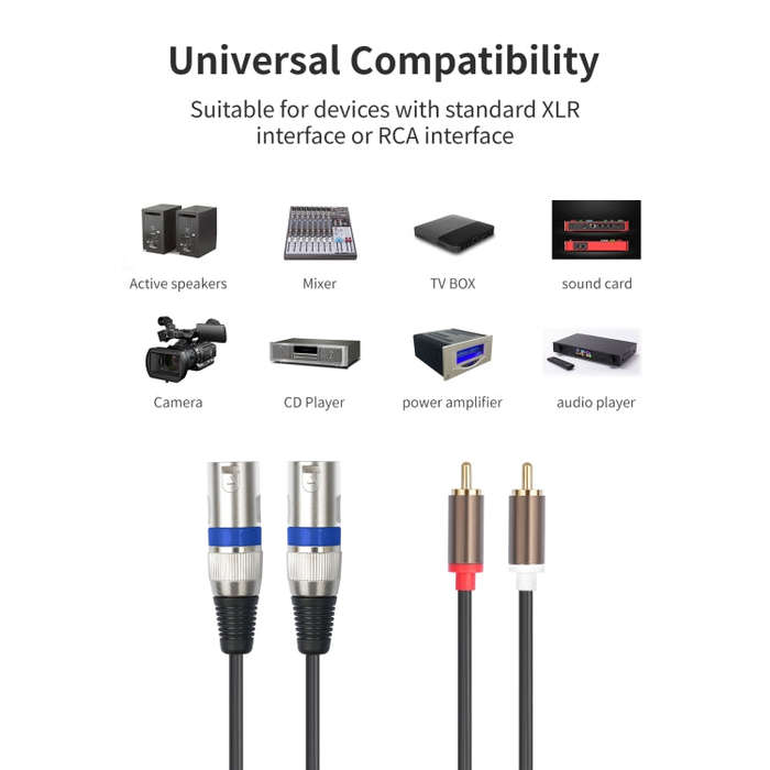 2 RCA Male to 2 XLR 3pin Male Audio Cable, Length:1.5m(Black Silver)