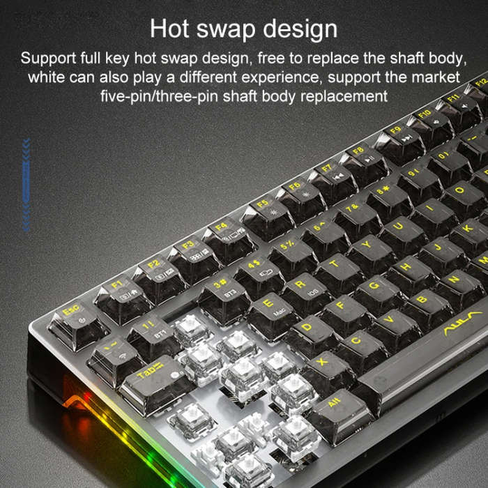 AULA F98 Pro 99 Keys Wired/2.4G/Bluetooth Three Model RGB Mechanical Keyboard, Shaft:Ice Soul Sha...