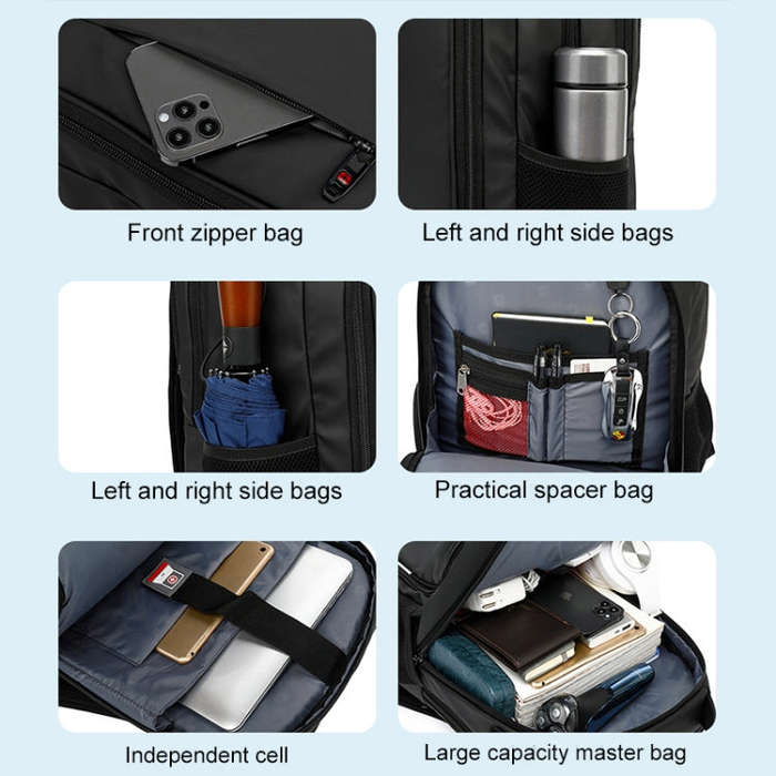 20 inch Multifunctional Large Capacity Waterproof Double-Shoulder Backpack with USB Interface(Black)