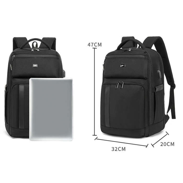 19 inch Multifunctional Large Capacity Waterproof Double-Shoulder Backpack with USB Interface(Black)