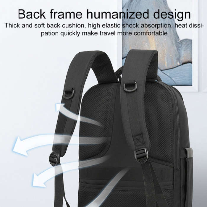 19 inch Multifunctional Large Capacity Waterproof Double-Shoulder Backpack with USB Interface(Black)