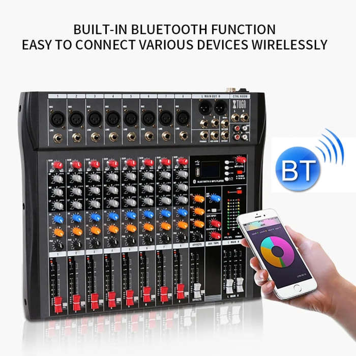 XTUGA CT80X 8-Channels Audio Mixer DJ Mixing Console with 48V Power Supply(AU Plug)