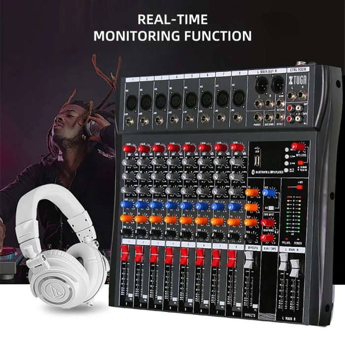 XTUGA CT80X 8-Channels Audio Mixer DJ Mixing Console with 48V Power Supply(UK Plug)