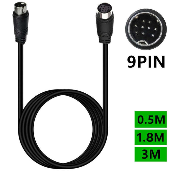 90 Degree mini DIN 9 Pin Male to Female TV Box Adapter Cable, Length:1.8m(Black)