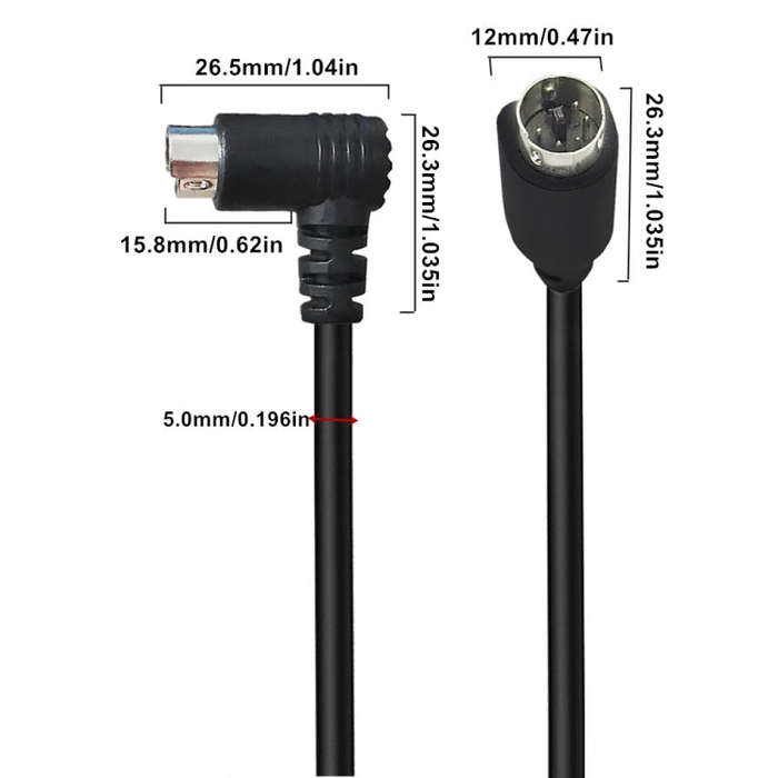 Mini DIN 5 Pin Core Audio / Video Cable, Length:1.8m(Straight to Elbow)