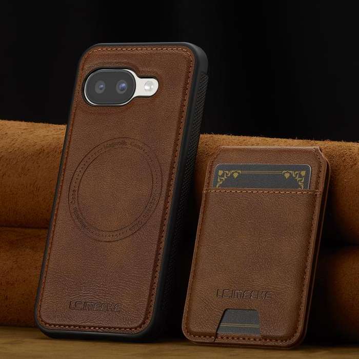 For Google Pixel 9a LC.IMEEKE L3 Series Detachable RFID Card Bag Magsafe Phone Case(Brown)