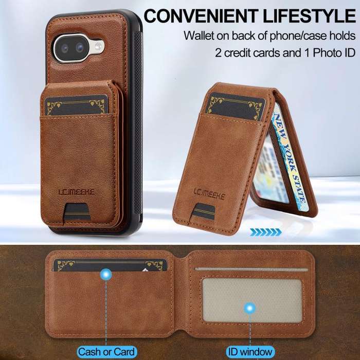 For Google Pixel 9a LC.IMEEKE L3 Series Detachable RFID Card Bag Magsafe Phone Case(Brown)