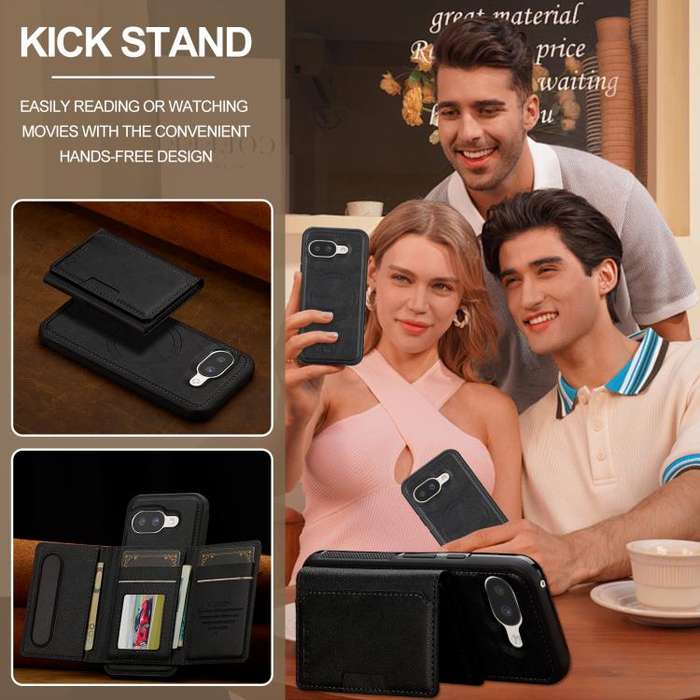For Google Pixel 9a LC.IMEEKE L5 Series Detachable RFID Card Bag Magsafe Phone Case(Black)