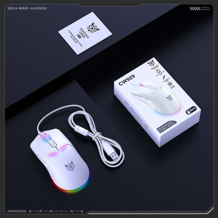ONIKUMA CW929 RGB 6400DPI Wired Mouse(White)