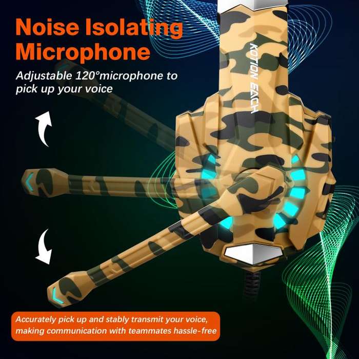 KOTION EACH G9000 Pro On-Ear Gaming Headset with Mic, Cable Length: About 2.1m(Camouflage Yellow)