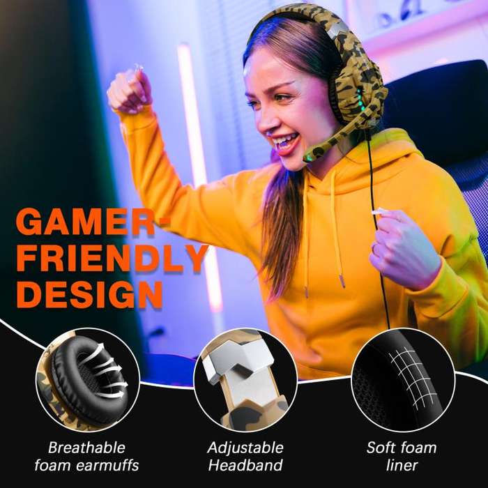 KOTION EACH G9000 Pro On-Ear Gaming Headset with Mic, Cable Length: About 2.1m(Camouflage Yellow)